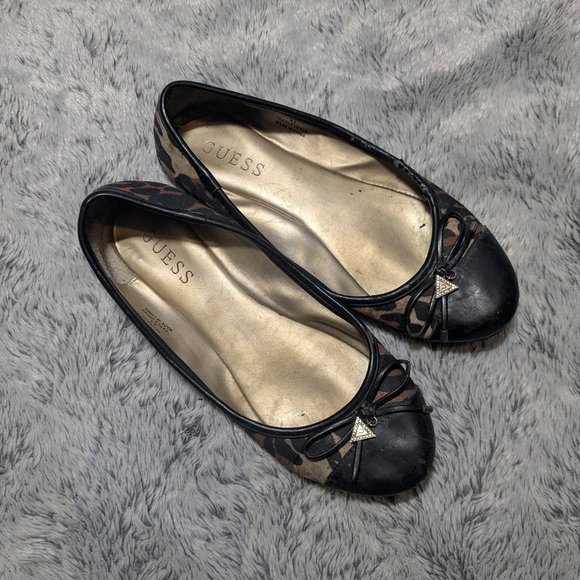 Guess Black Ballet Flats Leopard Size 6.5 - Picture 1 of 6